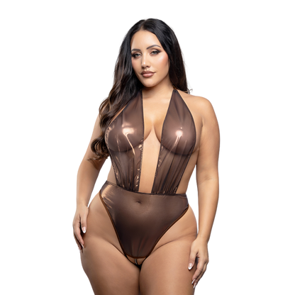 Lingerie - Chocolate Pearl Plunge Teddy