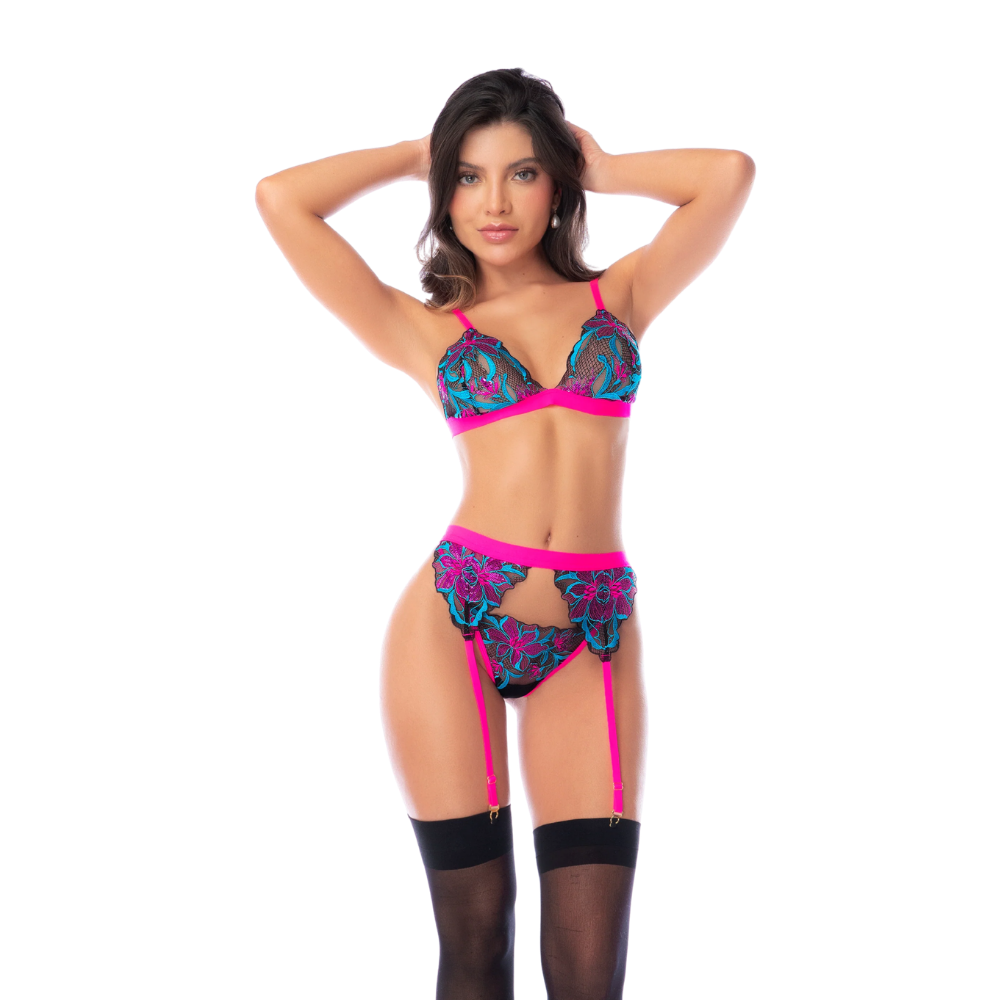 Lingerie - Electric Bloom 3 Piece Set
