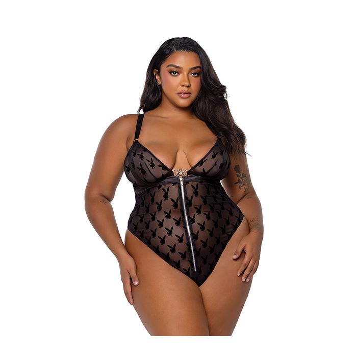 Lingerie - Playboy Bunny Charm Teddy - Black 2X
