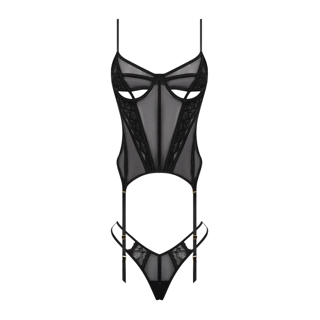 Lingerie - Vivienne Lace Mesh Bustier & G-String