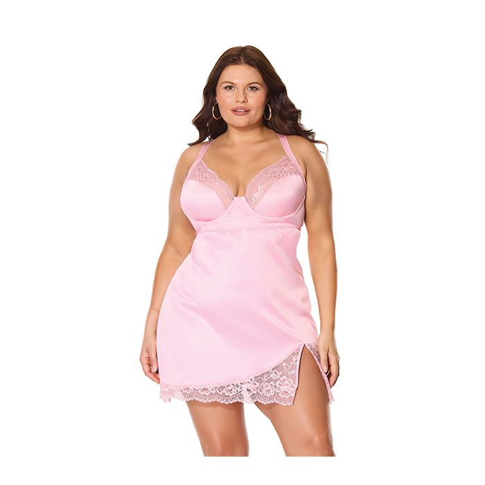 Kissed by Satin Underwire Chemise - Pink