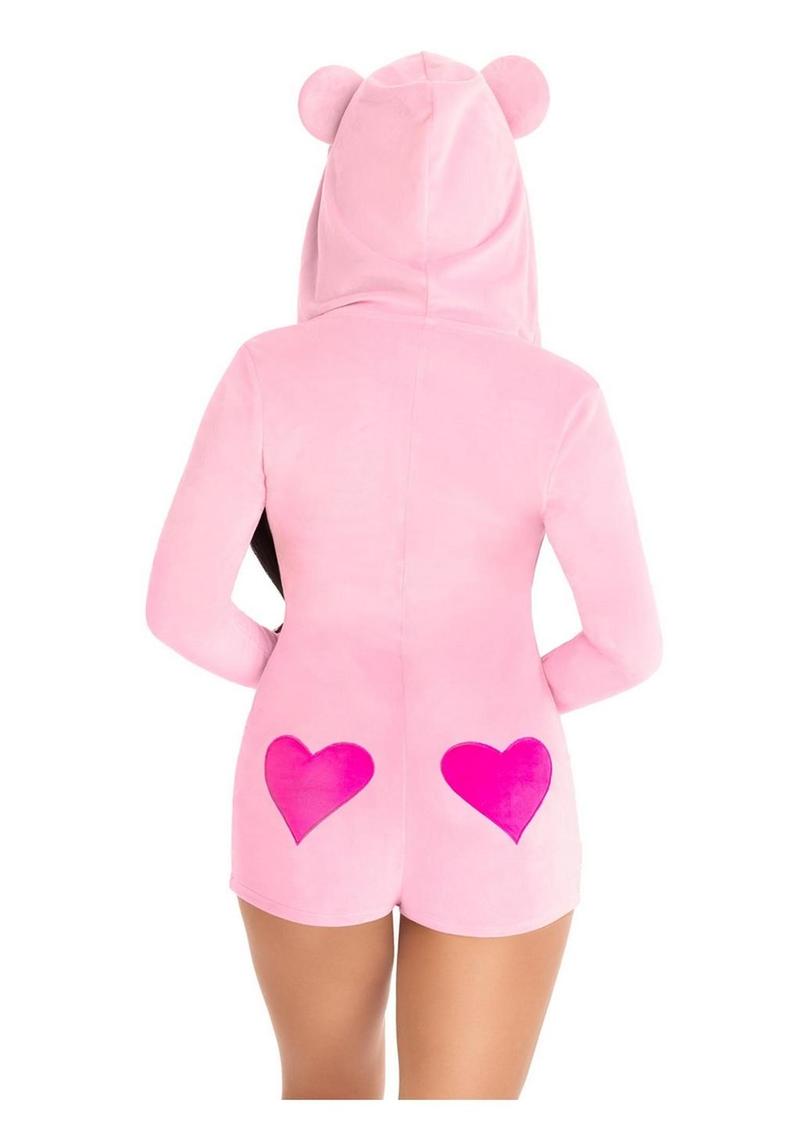 Loungwear - Sweetheart Bear Velvet Zip Up Romper with Heart Accent